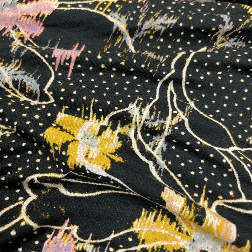 Free People One Last Time Black Floral Draped Bell Sleeve Top Size Small